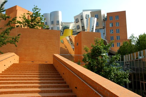Walking up to the terrace to the Stata Center