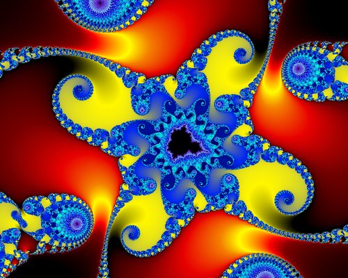 "Detail from Fractal Galaxy" (Red-Yellow-Blue coloring)